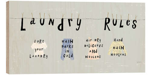 Print på træ Laundry Rules I (English)