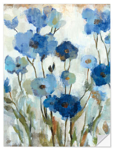 Selvklebende plakat Abstracted Floral in Blue II