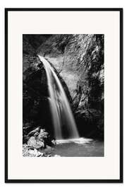Gerahmter Kunstdruck Schwarzweiss-Bild von Chessiloch-Wasserfall, Entlebuch, die Schweiz