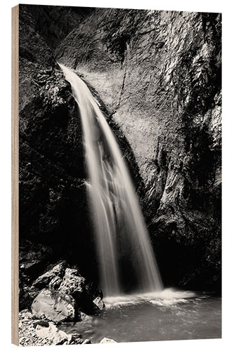 Wood print Black and White image of Chessiloch Waterfall, Entlebuch, Switzerland