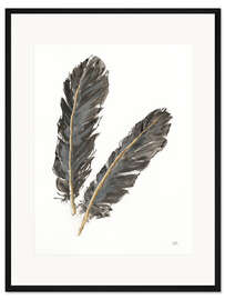 Gerahmter Kunstdruck Goldfedern IV auf Weiß