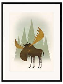 Gerahmter Kunstdruck Elch unter Bäumen