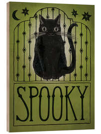 Wood print Vintage Halloween Spooky Cat