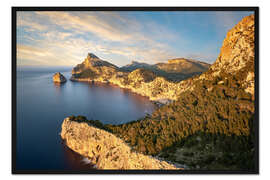 Gerahmter Kunstdruck Abendsonne am Cap de Formentor, Mallorca