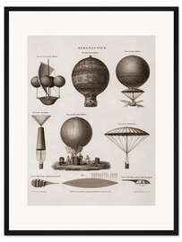 Gerahmter Kunstdruck Illustration erster Heißluftbalon-Entwürfe