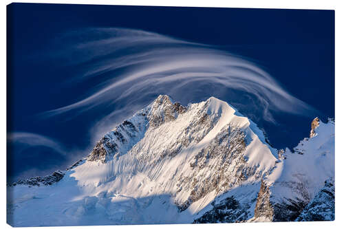 Canvas print Gentle cloud over Piz Bernina, Switzerland