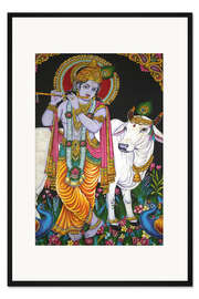 Gerahmter Kunstdruck Musizierender Krishna im Mariamman Hindutempel