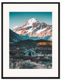 Gerahmter Kunstdruck Hütte am Mount Cook in Neuseeland