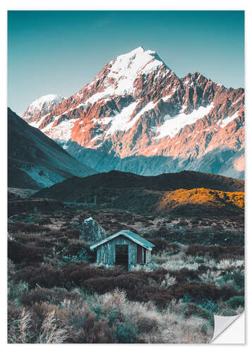 Selvklæbende plakat Hytte ved Mount Cook i New Zealand