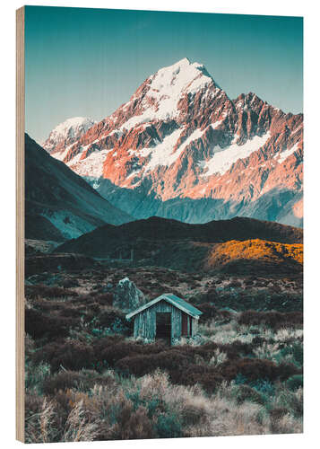 Wood print Hut at Mount Cook, New Zealand