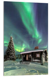 Gallery Print Northern Lights frame a wooden hut