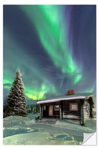 Muursticker Northern Lights frame a wooden hat