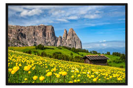Gerahmter Kunstdruck Frühling auf der Seiser Alm in Südtirol