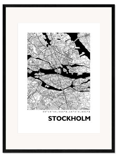 Ingelijste kunstdruk City map of Stockholm VI