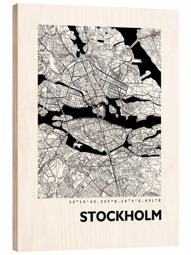 Holzbild Stadtplan von Stockholm Vi