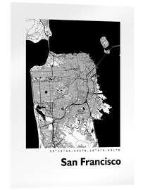 Stampa su vetro acrilico  Mappa della città di San Francisco - 44spaces