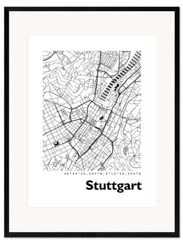 Stampa artistica con cornice Mappa della città di Stoccarda