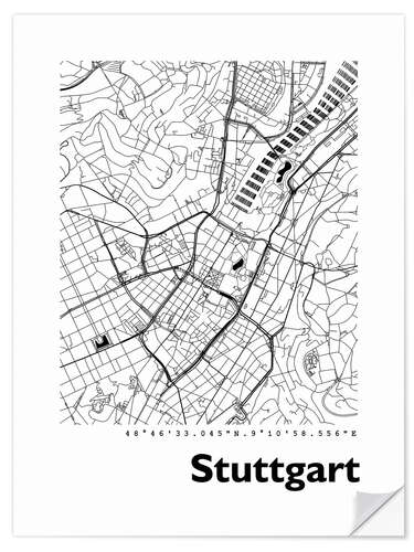 Sticker mural Plan de la ville de Stuttgart