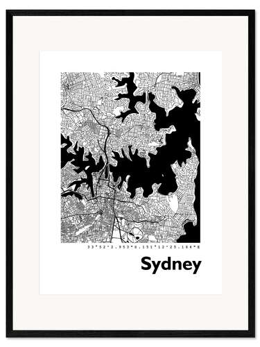 Gerahmter Kunstdruck Stadtplan von Sydney