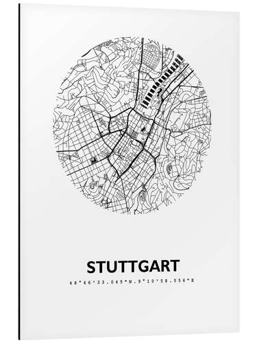 Aluminium print City map of Stuttgart