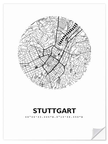 Selvklebende plakat City map of Stuttgart