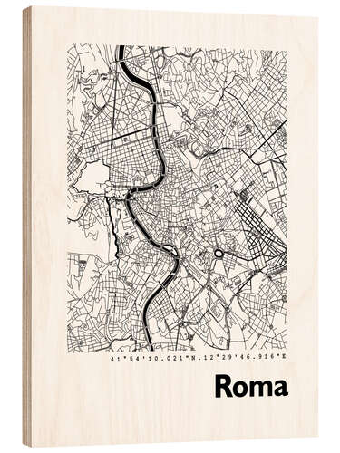 Hout print City map of Rome