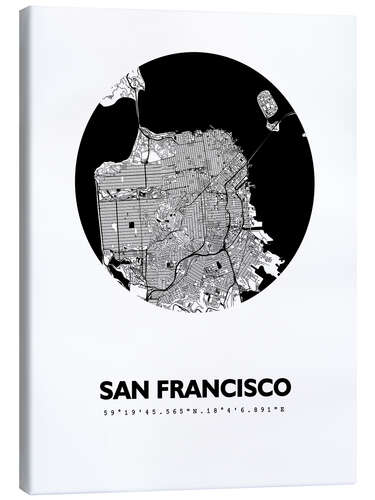 Canvas print City map of San Francisco, cirlce