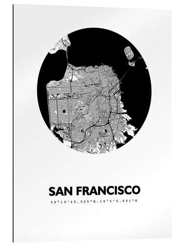 Stampa su plexi-alluminio Mappa di San Francisco, cerchio