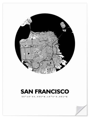 Wall sticker City map of San Francisco, cirlce