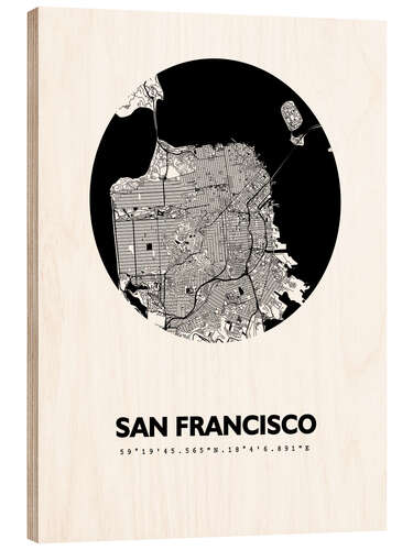 Holzbild Stadtplan von San Francisco, Kreis