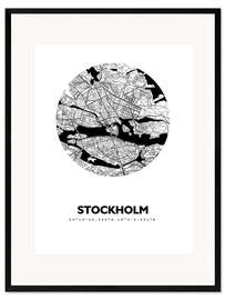 Impression artistique encadrée Plan de la ville de Stockholm V