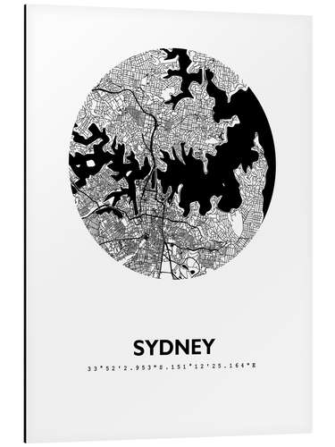 Stampa su alluminio Mappa di Sydney, cerchio