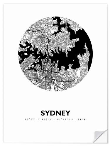 Sticker mural Plan de la ville de Sydney, cercle