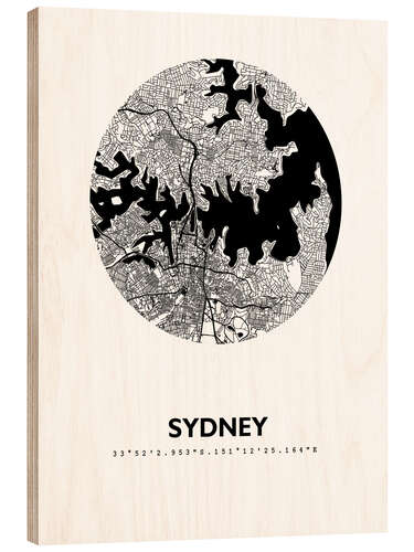 Cuadro de madera Mapa de Sydney, círculo