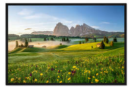 Gerahmter Kunstdruck Frühling auf der Seiser Alm Südtirol