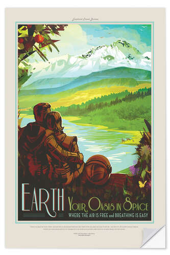 Selvklebende plakat Retro Space Travel - Earth