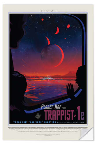 Selvklebende plakat Retro Space Travel - TRAPPIST-1e