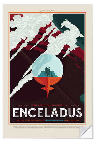 Selvklebende plakat Retro Space Travel – Enceladus