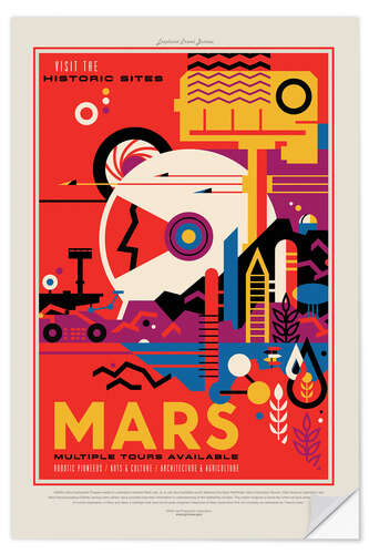 Selvklebende plakat Retro Space Travel - Mars