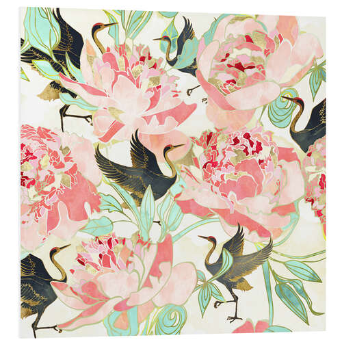 Foam board print Floral Cranes