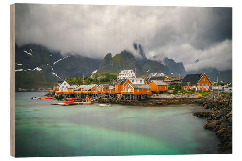 Stampa su legno Villaggio di pescatori in Lofoten, Norvegia