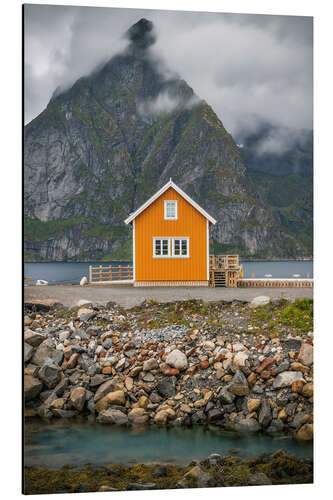 Tableau en aluminium La maison de pêcheur jaune dans les Lofoten