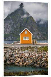 Foam board print The yellow fisherman's house in the Lofoten