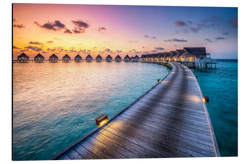 Tableau en aluminium Coucher de soleil romantique aux Maldives