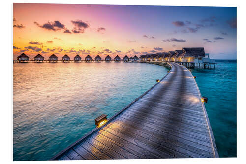 Print på skumplade Romantic sunset in the Maldives