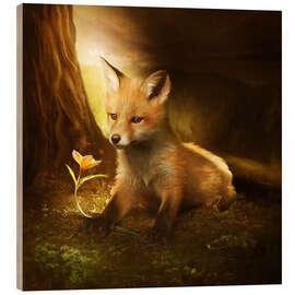 Quadro de madeira Little fox and the flower