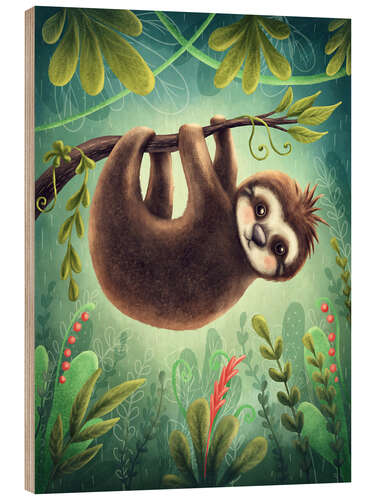 Wood print Hanging Sloth I