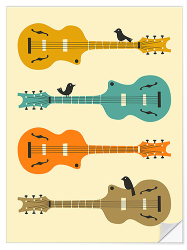 Selvklebende plakat BIRDS ON GUITAR STRINGS