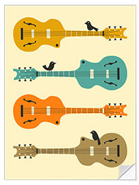 Selvklebende plakat BIRDS ON GUITAR STRINGS