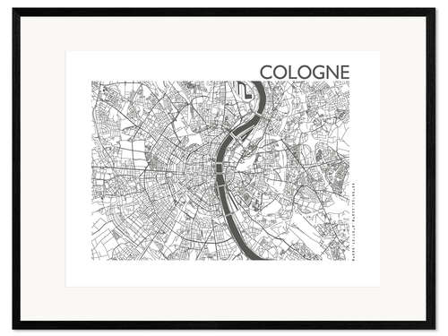 Impressão artística com moldura Mapa de Colónia